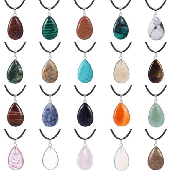 20 Pieces Stone Pendants Water Drop Shape Beads Crystal Quartz Stone Charm - Picture 1 of 8